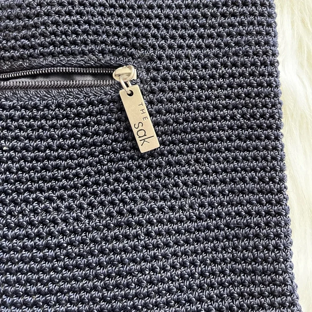 The Sack Knit Crochet Fabric Bohemian Shoulder Black Medium Size Bag